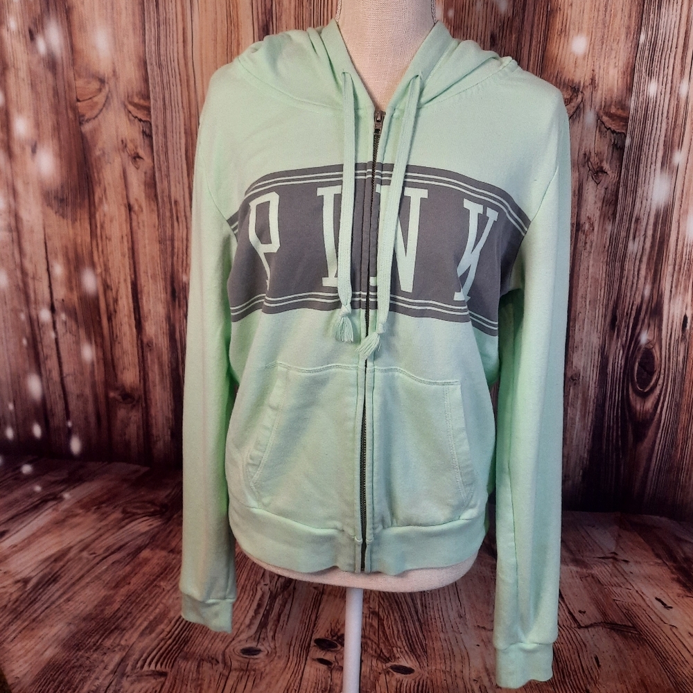 Mint Green PINK Victoria's Secret Zip-Up Hoodie